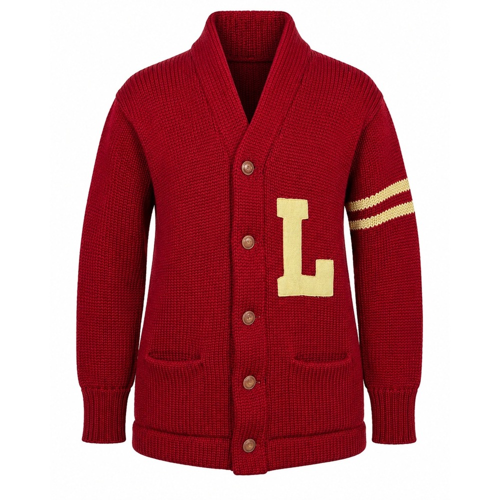 1900s Thos E Wilson & Co Red Wool Varsity Letterman Cardigan Sweater Mens L